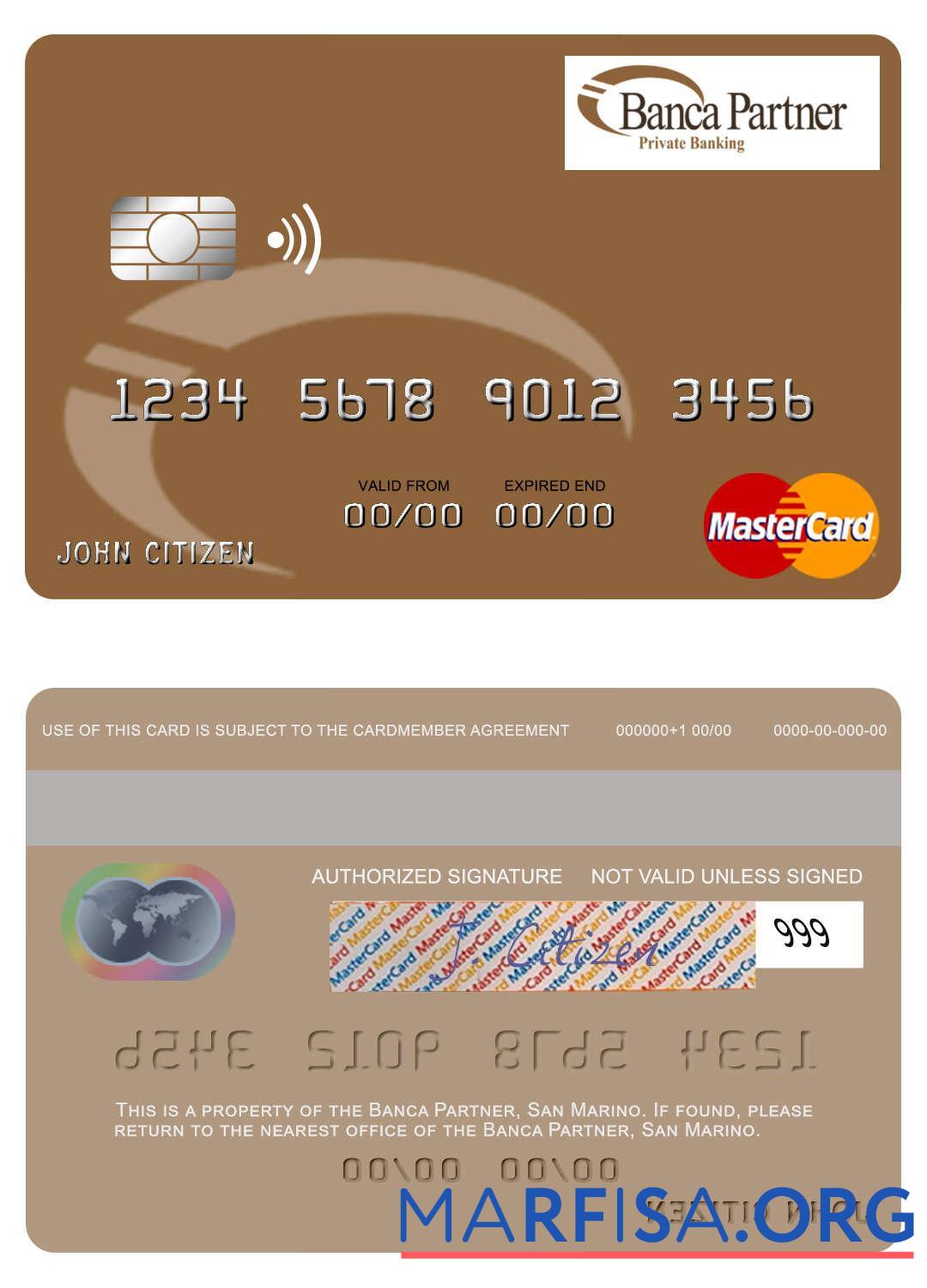 Printable San Marino Banca Partner mastercard template